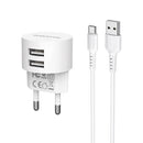 Borofone BA23A dupla usb portos hálózati töltőfej, 2,1A 100cm-es usb-c kábellel, 1366912