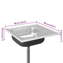 vidaXL ezüst rozsdamentes acél lefolyós konyhamosogató 600x600x155 mm