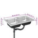 vidaXL ezüst rozsdamentes acél dupla konyhamosogató 800 x 500 x 155 mm