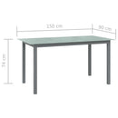 vidaXL világosszürke alumínium és üveg kerti asztal 150 x 90 x 74 cm