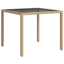 vidaXL bézs polyrattan és edzett üveg kerti asztal 90 x 90 x 75 cm