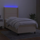 vidaXL krémszínű szövet rugós és LED-es ágy matraccal 90x190 cm