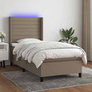 vidaXL tópszínű szövet rugós és LED-es ágy matraccal 90x190 cm