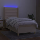 vidaXL krémszínű szövet rugós és LED-es ágy matraccal 90x200 cm