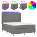 vidaXL sötétszürke szövet rugós és LED-es ágy matraccal 140x190 cm