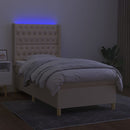 vidaXL krémszínű szövet rugós és LED-es ágy matraccal 90x190 cm