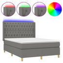 vidaXL sötétszürke szövet rugós és LED-es ágy matraccal 140x190 cm