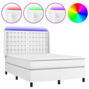 vidaXL fehér műbőr rugós ágy matraccal és LED-del 140x200 cm