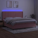 vidaXL rózsaszín bársony rugós és LED-es ágy matraccal 200x200 cm