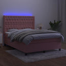 vidaXL rózsaszín bársony rugós és LED-es ágy matraccal 140x190 cm