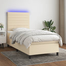 vidaXL krémszínű szövet rugós és LED-es ágy matraccal 100x200 cm