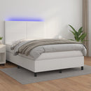 vidaXL fehér műbőr rugós ágy matraccal és LED-del 140x200 cm