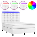 vidaXL fehér műbőr rugós ágy matraccal és LED-del 140x200 cm