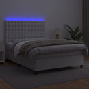 vidaXL fehér műbőr rugós ágy matraccal és LED-del 140x200 cm