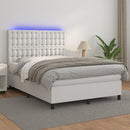 vidaXL fehér műbőr rugós ágy matraccal és LED-del 140x200 cm