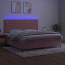 vidaXL rózsaszín bársony rugós és LED-es ágy matraccal 200x200 cm