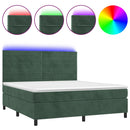 vidaXL sötétzöld bársony rugós és LED-es ágy matraccal 180x200 cm
