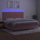 vidaXL rózsaszín bársony rugós és LED-es ágy matraccal 200x200 cm