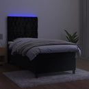 vidaXL fekete bársony rugós és LED-es ágy matraccal 100x200 cm