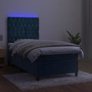 vidaXL sötétkék bársony rugós és LED-es ágy matraccal 100x200 cm