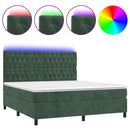 vidaXL sötétzöld bársony rugós és LED-es ágy matraccal 160x200 cm