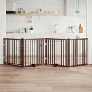 vidaXL barna tömör fa 4 paneles összecsukható kutyakapu ajtóval 320 cm