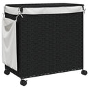 vidaXL fekete rattan szennyeskosár kerekekkel 60x35x60,5 cm