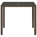 vidaXL barna polyrattan üveglapos kerti asztal 90 x 90 x 75 cm