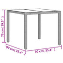 vidaXL barna polyrattan üveglapos kerti asztal 90 x 90 x 75 cm