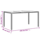 vidaXL fekete polyrattan üveglapos kerti asztal 150 x 90 x 75 cm