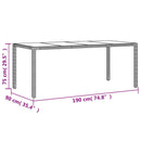 vidaXL fekete polyrattan üveglapos kerti asztal 190 x 90 x 75 cm