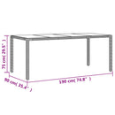 vidaXL szürke polyrattan üveglapos kerti asztal 190 x 90 x 75 cm