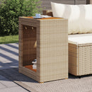 vidaXL bézs polyrattan kerti kisasztal fa asztallappal 60x40x75 cm