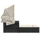 vidaXL fekete polyrattan dupla napozóágy tetővel és párnával