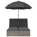 vidaXL szürke polyrattan dupla napozóágy párnákkal és napernyővel