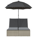 vidaXL szürke polyrattan dupla napozóágy párnákkal és napernyővel