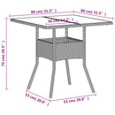 vidaXL világosszürke polyrattan üveglapos kerti asztal 80 x 80 x 75 cm