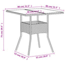 vidaXL fehér polyrattan üveglapos kerti asztal 80 x 80 x 75 cm