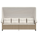 vidaXL bézs polyrattan napozóágy tetővel és párnával