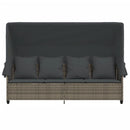 vidaXL szürke polyrattan napozóágy tetővel és párnával