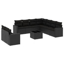 vidaXL 10 részes fekete polyrattan kerti ülőgarnitúra párnákkal