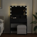 vidaXL fekete fésülködőasztal LED-del 80 x 41 x 134,5 cm
