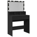 vidaXL fekete fésülködőasztal LED-del 80 x 41 x 134,5 cm
