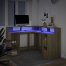 vidaXL sonoma tölgy színű szerelt fa íróasztal LED-ekkel 130x130x91 cm