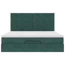 vidaXL Ottomán ágykeret matracokkal sötétzöld 160x200cm bársony