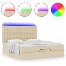 vidaXL Oszmán ágykeret matraccal krém 160x200cm szövet