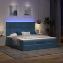 vidaXL Ottomán ágy matracokkal & LED-ek Sötétkék 200x200cm bársony