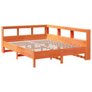 vidaXL barna tömör fenyőfa könyvespolcos ágy matrac nélkül 135 x 190cm