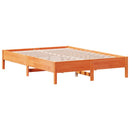 vidaXL barna tömör fenyőfa könyvespolcos ágy matrac nélkül 135 x 190cm