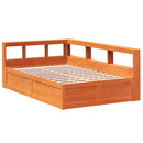 vidaXL barna tömör fenyőfa könyvespolcos ágy matrac nélkül 135 x 190cm